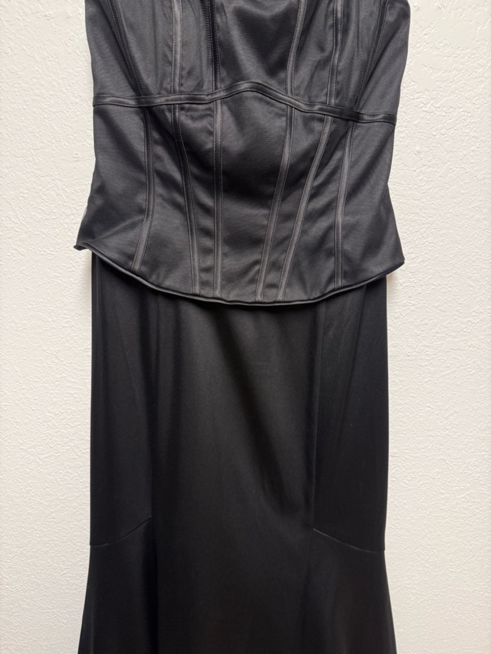 White House Black Market Black Satin Corset Maxi Dress Lace Trim Size 6 - Picture 4 of 12